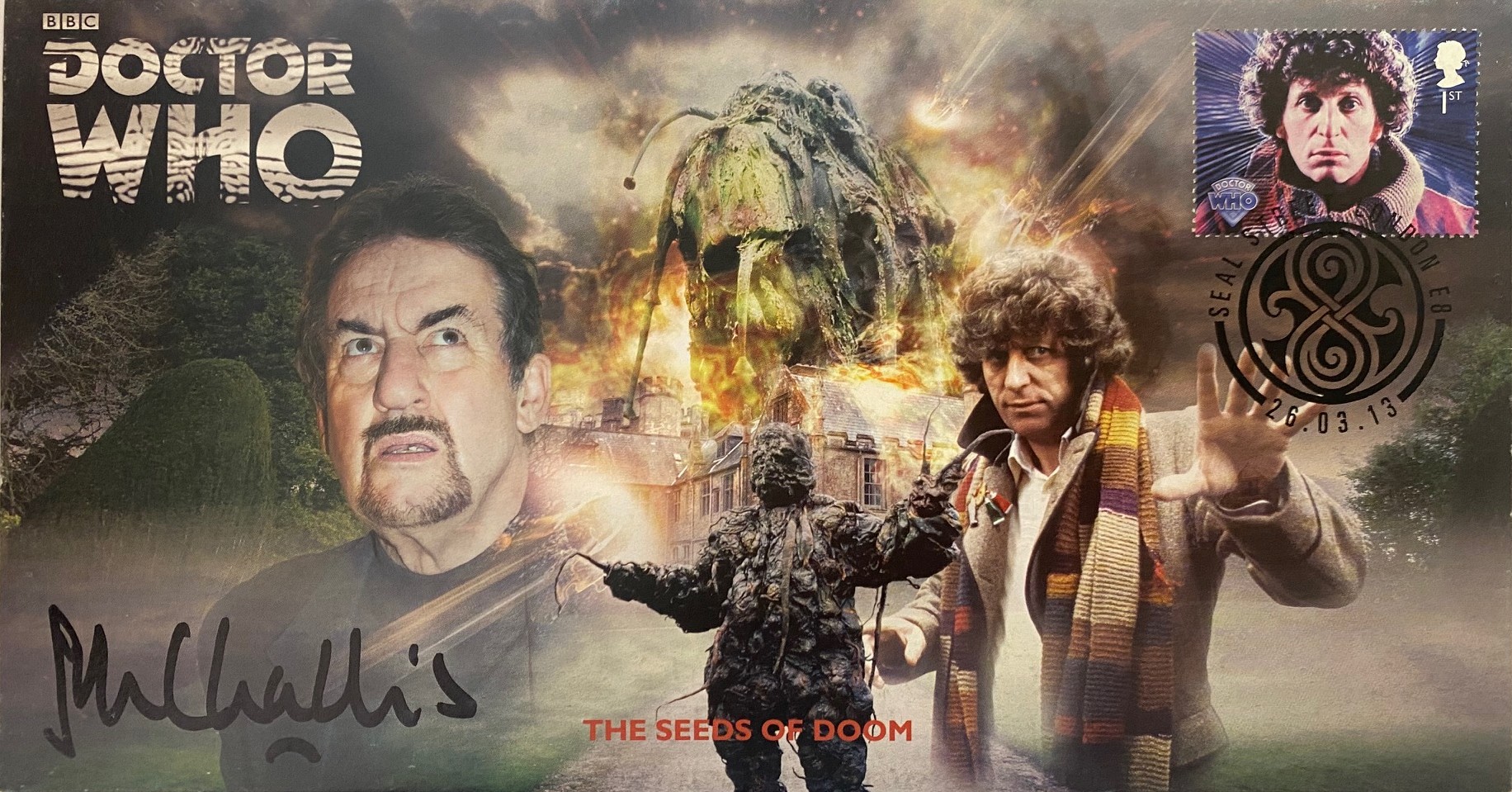 Doctor Who The Seeds of Doom Collectble Stamp Cover Signed by JOHN CHALLIS